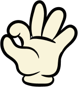 Maskottens hånd OK tegn