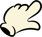 Maskottens hånd peger